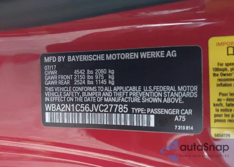 2018 BMW M240I z USA, uszkodzony, nr VIN WBA2N1C56JVC27785